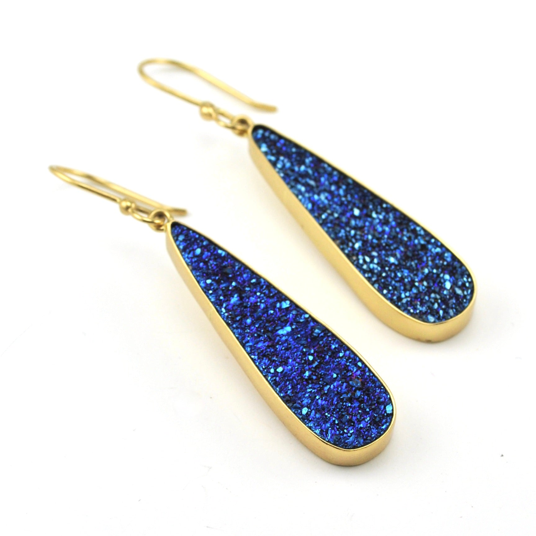 Alchemía Cobalt Titanium Druzy Agate Long Tear Earrings