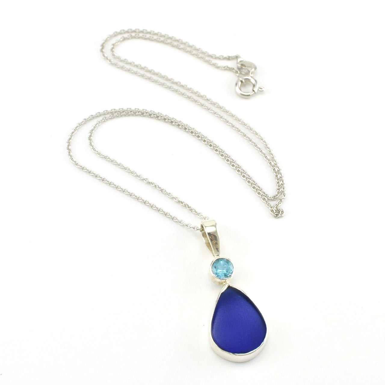 Sterling Silver Blue Topaz Cobalt Sea Glass Necklace