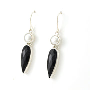 Side View Sterling Silver Pearl Black Onyx Dangle Earrings