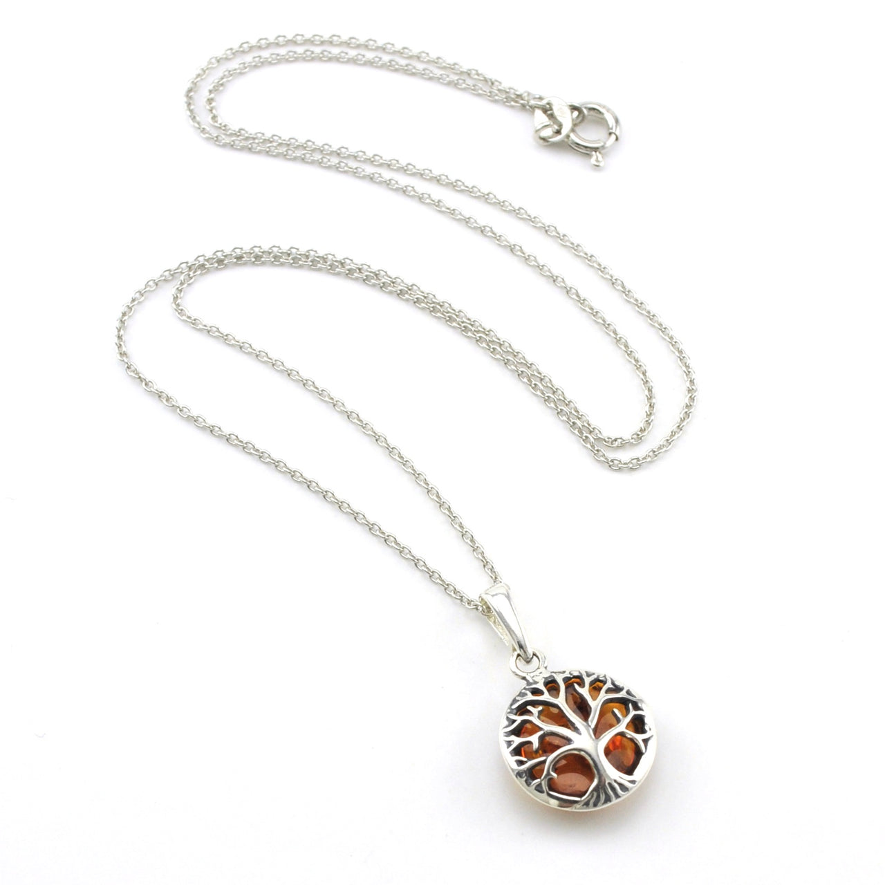 Sterling Silver Amber Tree of Life Necklace