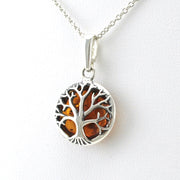 Side View Sterling Silver Amber Tree of Life Necklace