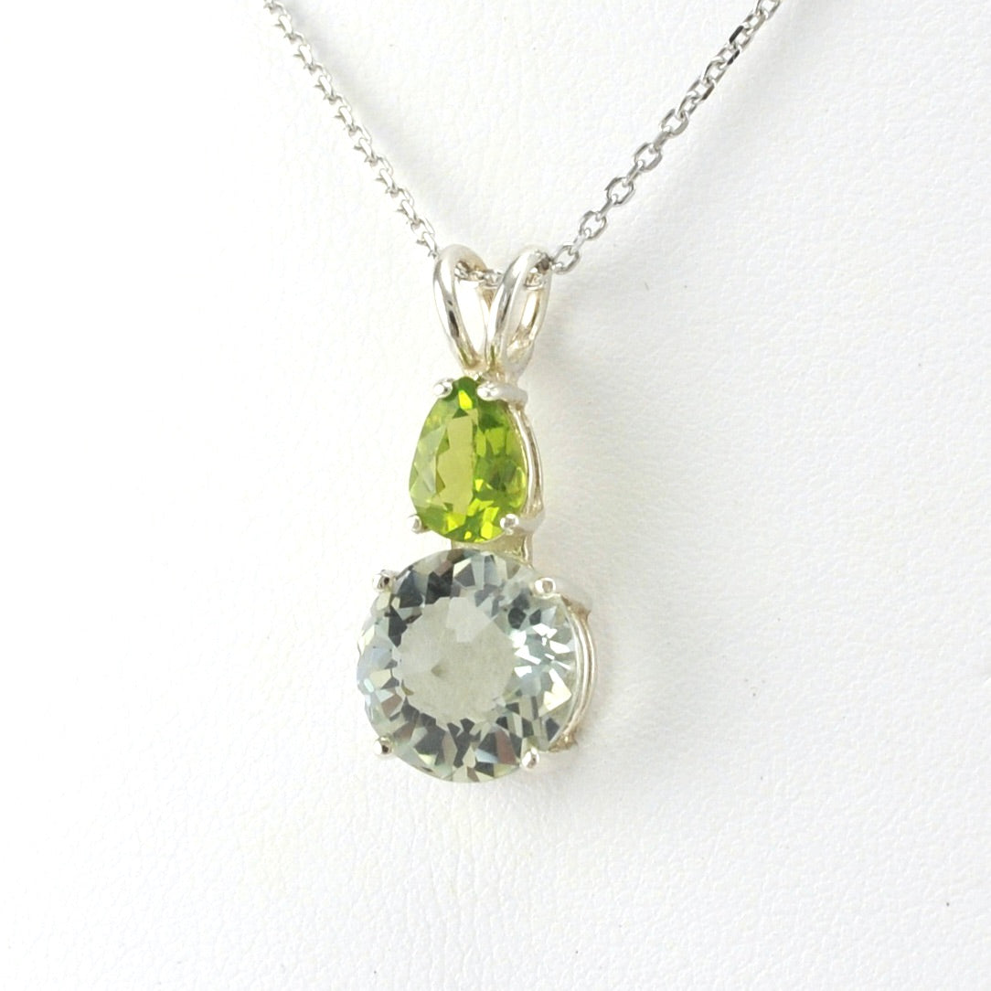 Side View Sterling Silver Prasiolite with Peridot Necklace