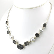 Side View Sterling Silver Tourmalinated Quartz Druzy Pearl Necklace