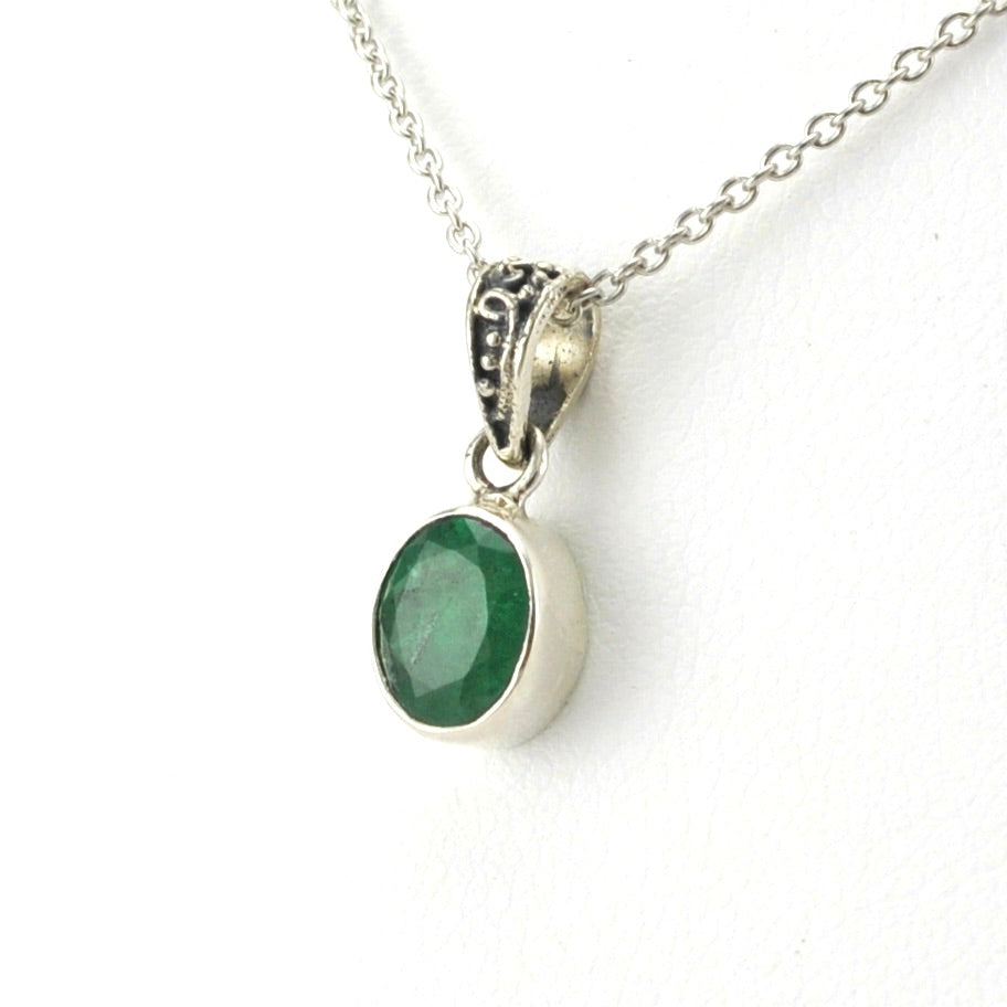Side View Sterling Silver Emerald 6x8mm Oval Necklace