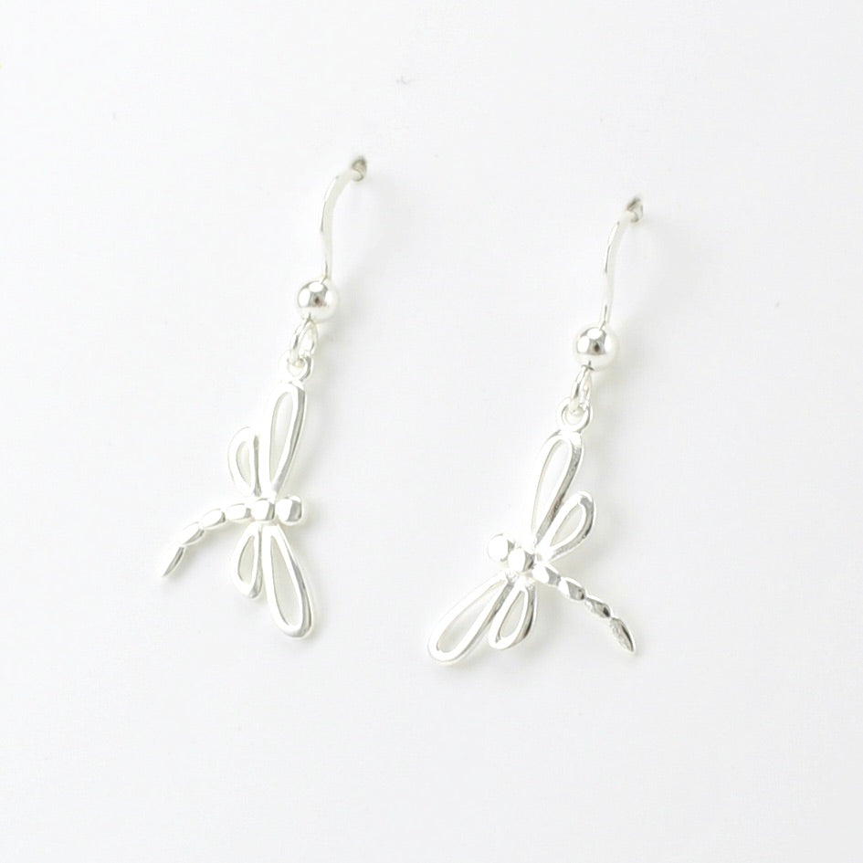 Side View Sterling Silver Dragonfly Dangle Earring