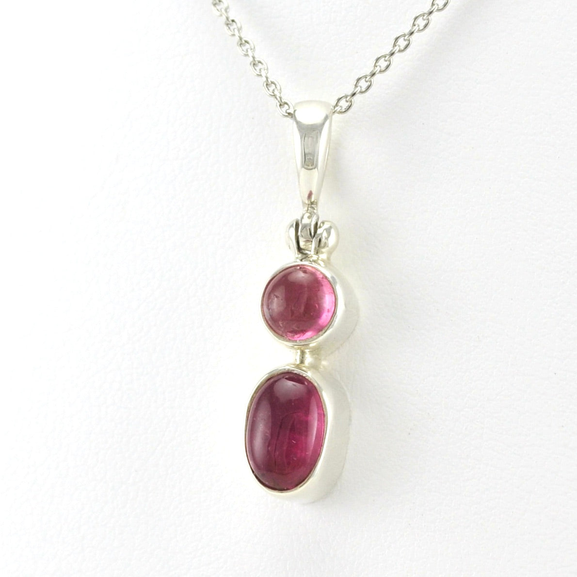 Side View Sterling Silver Pink Tourmaline Necklace