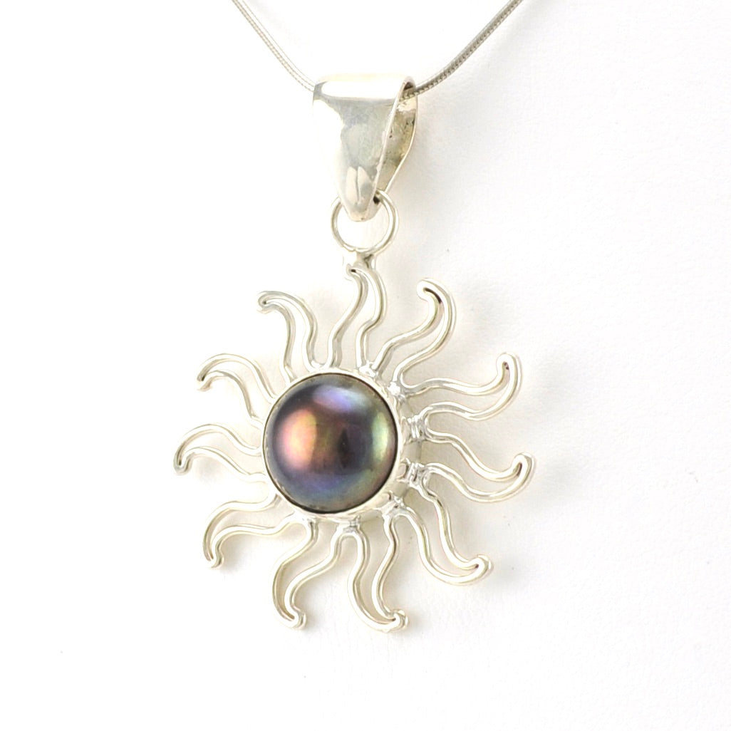 Sterling Silver Grey Pearl Sun Pendant