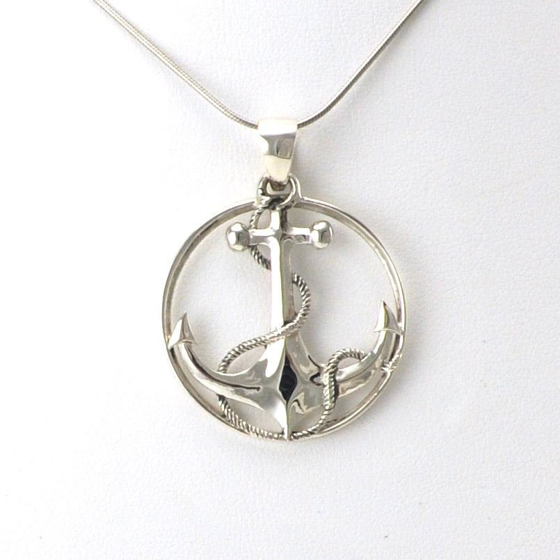 Alt View Sterling Silver Anchor Round Pendant