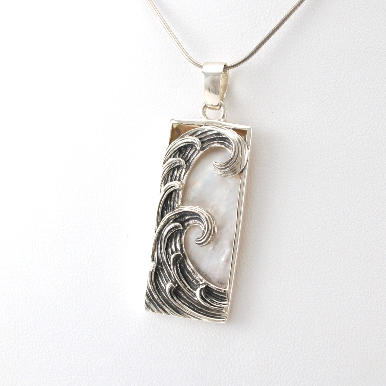 Sterling Silver Mother of Pearl Rectangle Wave Pendant