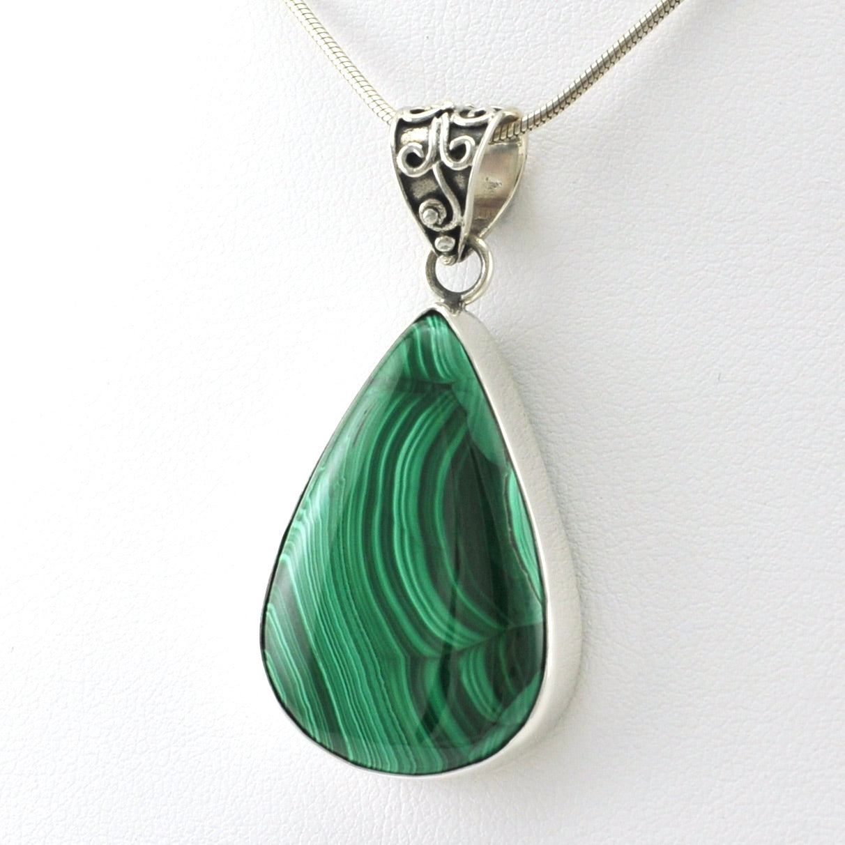 Silver Malachite 20x30mm Tear Bali Pendant