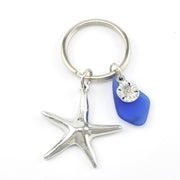 Blue Sea Glass Sea Star Key Ring