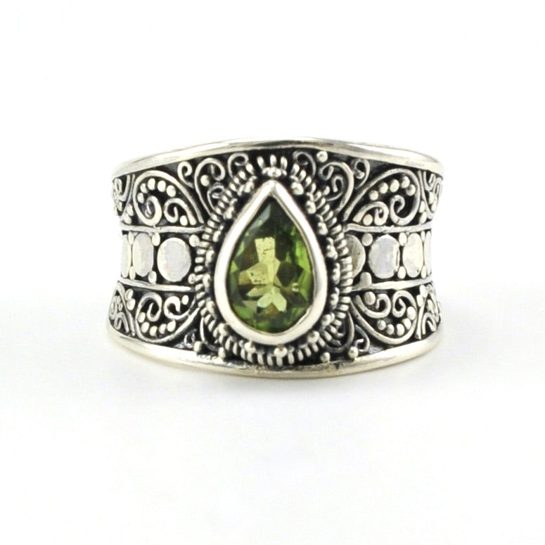Alt View Sterling Silver Peridot Tear Wide Ring