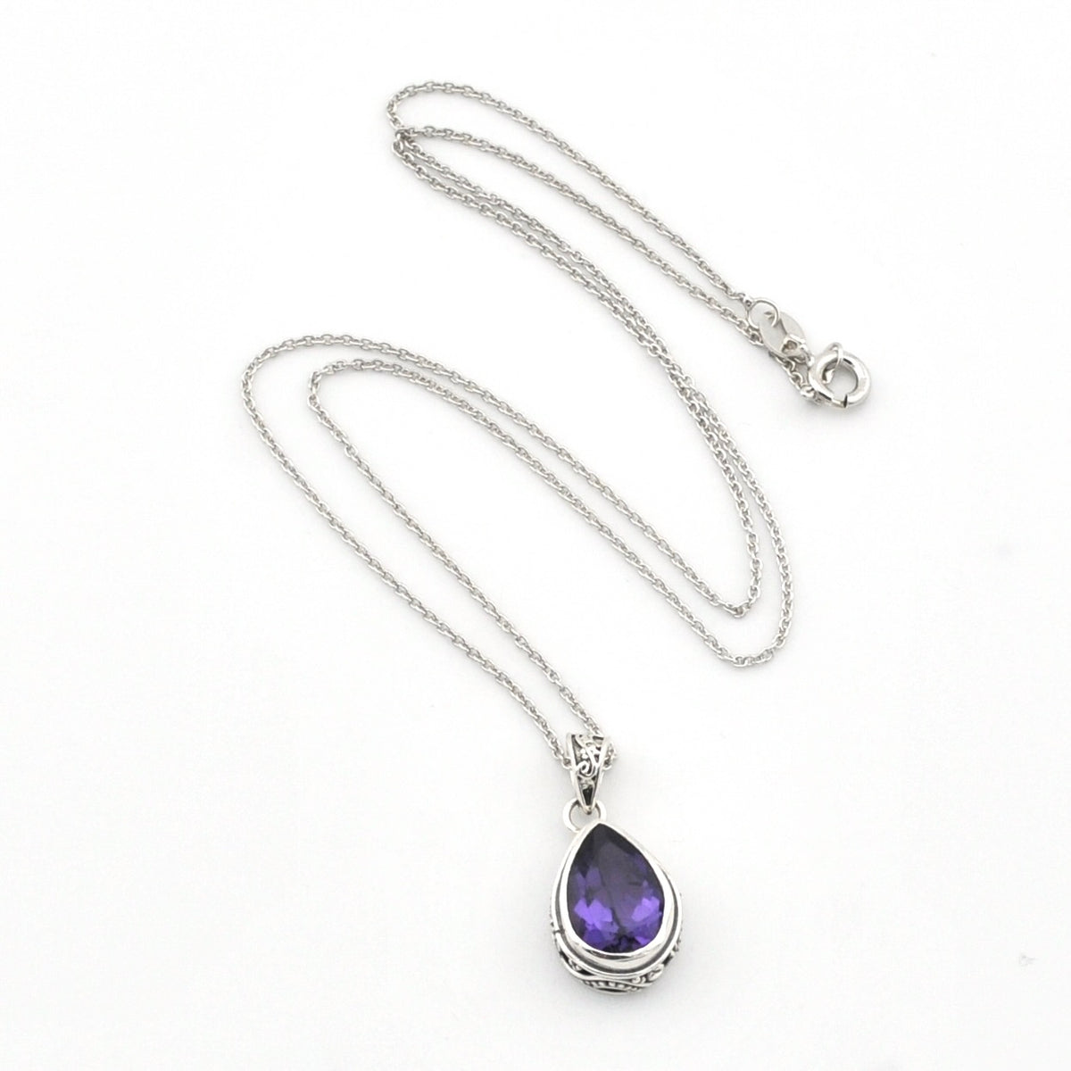 Sterling Silver Amethyst 8x12mm Tear Necklace