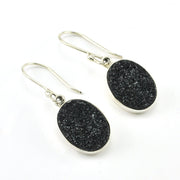 Sterling Silver Black Druzy Agate Oval Earrings