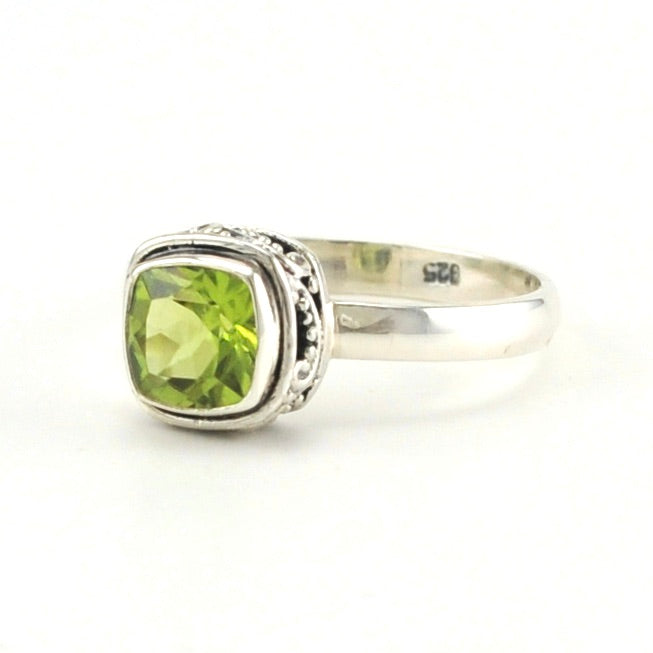 Sterling Silver Peridot 6mm Square Bali Ring