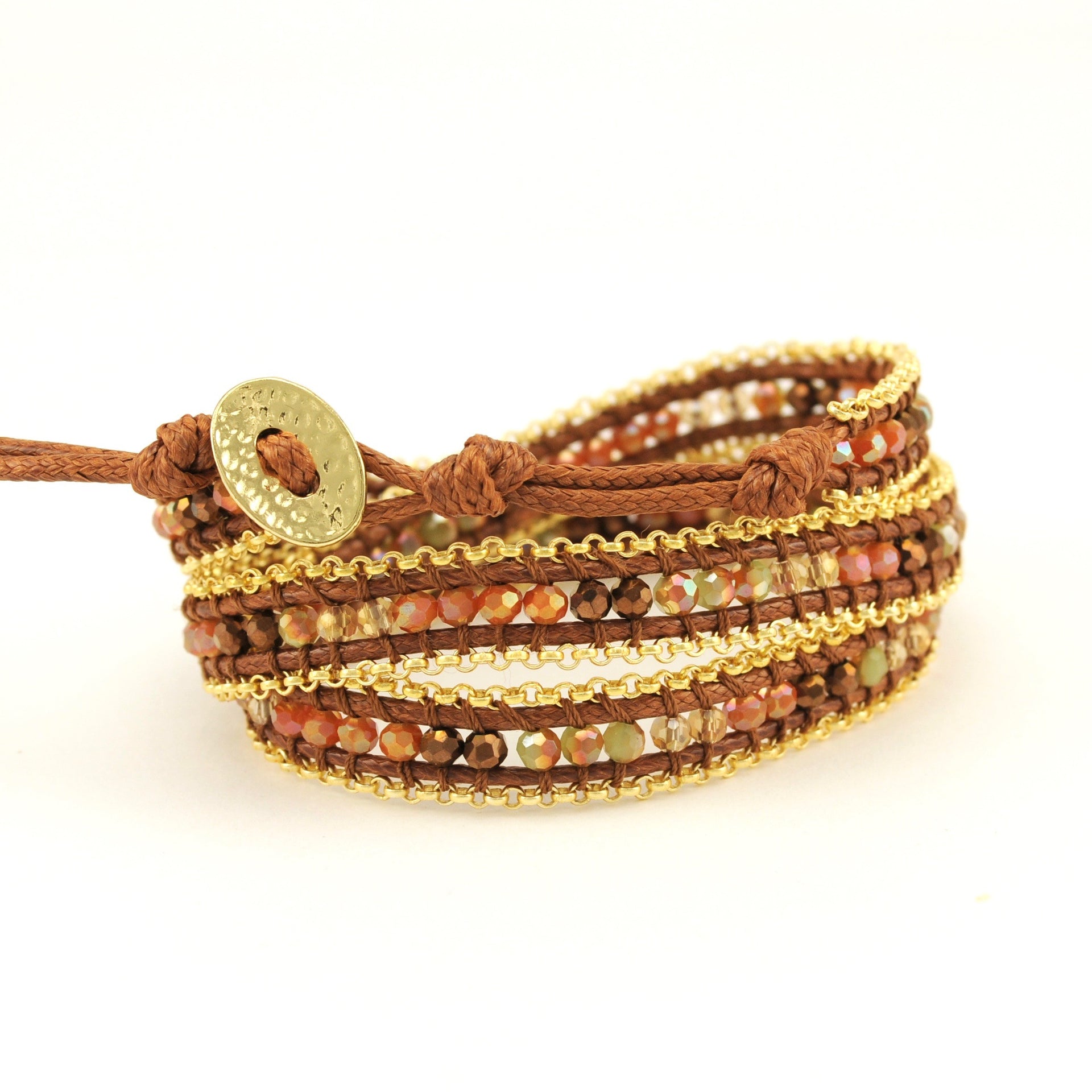 Crystal and Waxed Cotton Wrap Bracelet