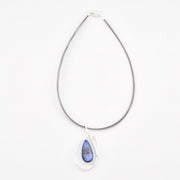 Dark Blue Teardrop Resin Shell Silver Loop Pendant Necklace