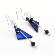 Deep Electric Purple Dichroic Glass Triangular Dangle Earrings