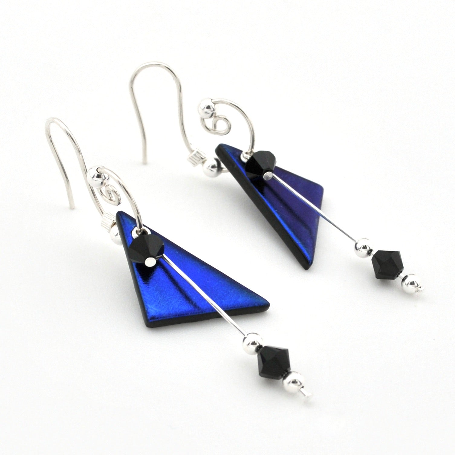 Deep Electric Purple Dichroic Glass Triangular Dangle Earrings
