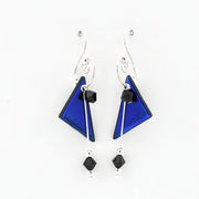 Deep Electric Purple Dichroic Glass Triangular Dangle Earrings Front View