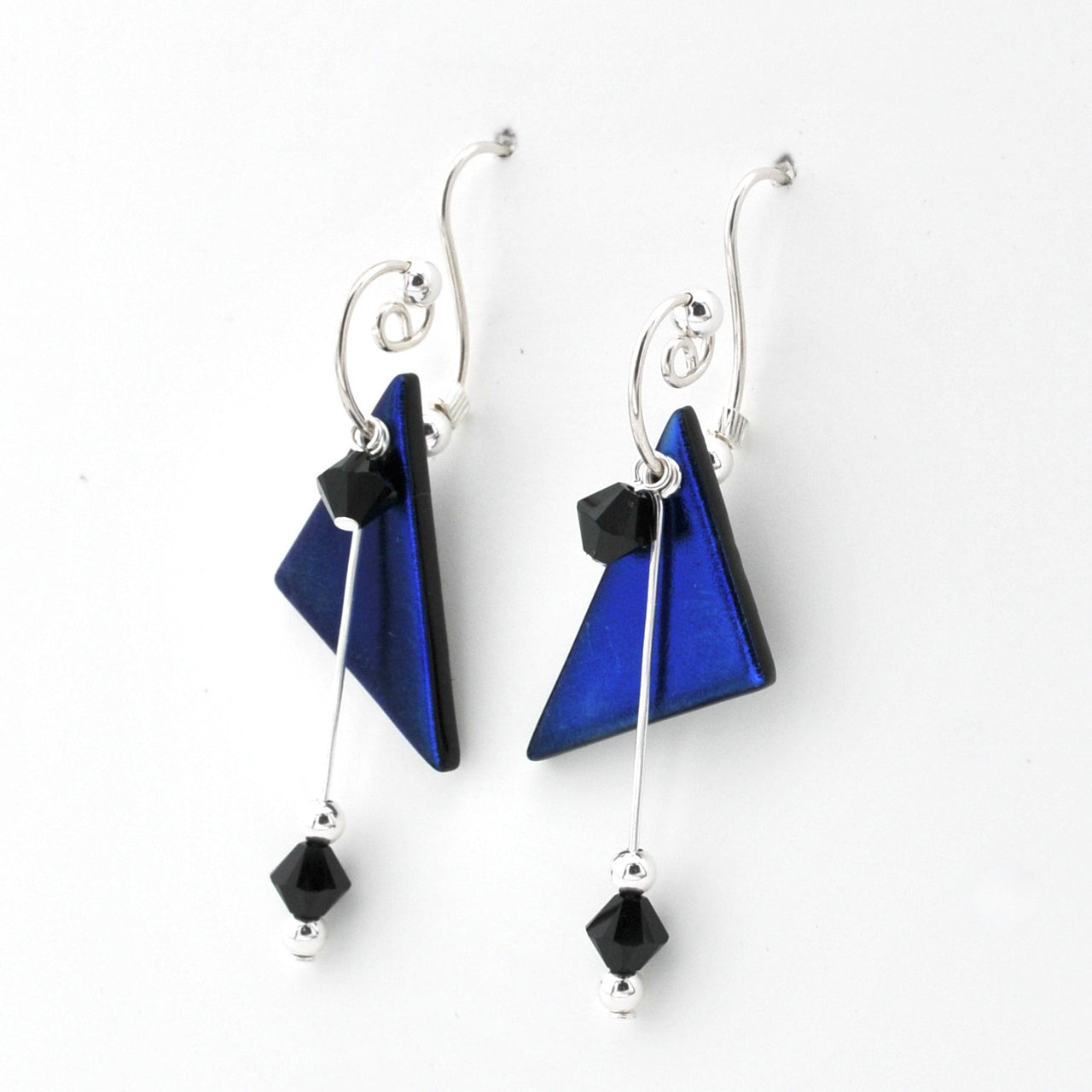 Deep Electric Purple Dichroic Glass Triangular Dangle Earrings Side View