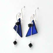 Deep Electric Purple Dichroic Glass Triangular Dangle Earrings Side View