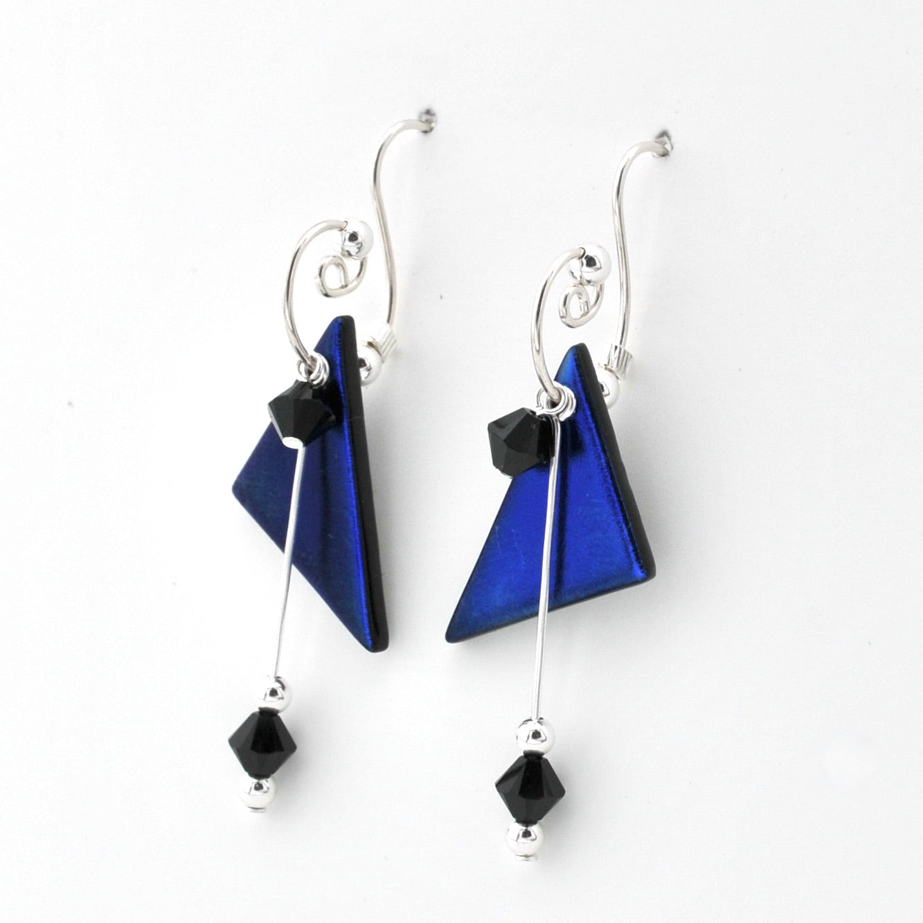 Deep Electric Purple Dichroic Glass Triangular Dangle Earrings Side View