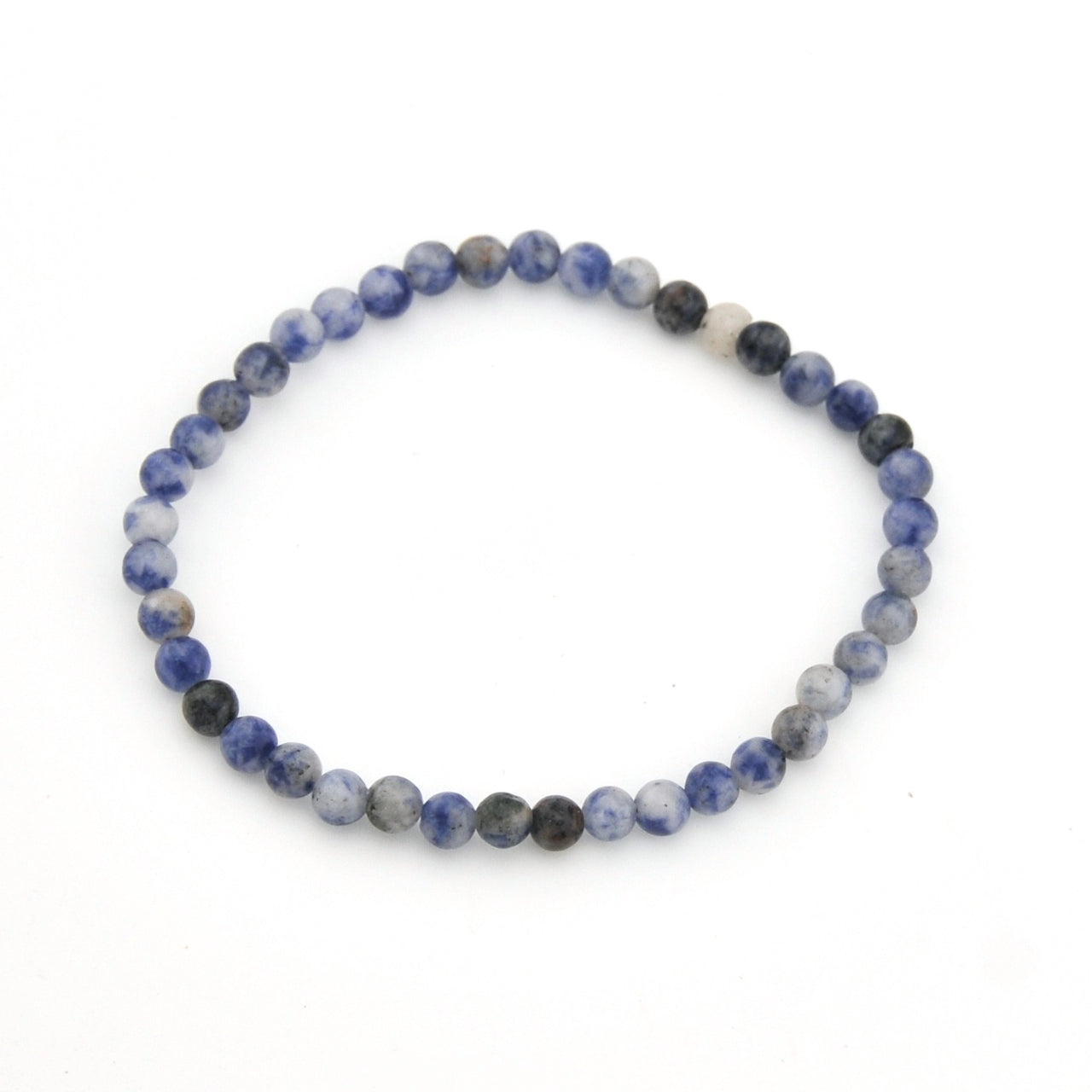 Beaded bracelet with blue and black beads on a white background