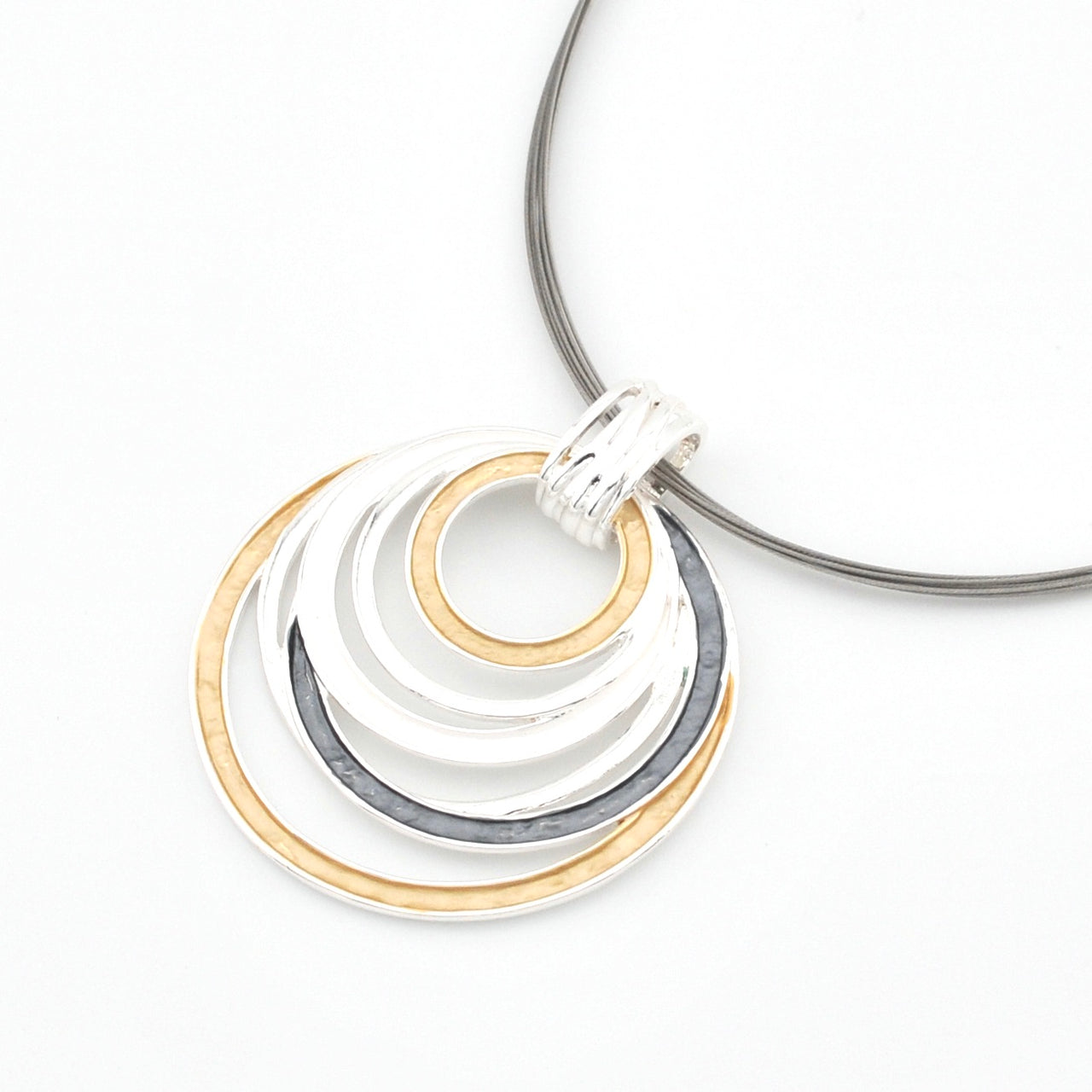 Detail Gold Silver Multi Circle Pendant Necklace