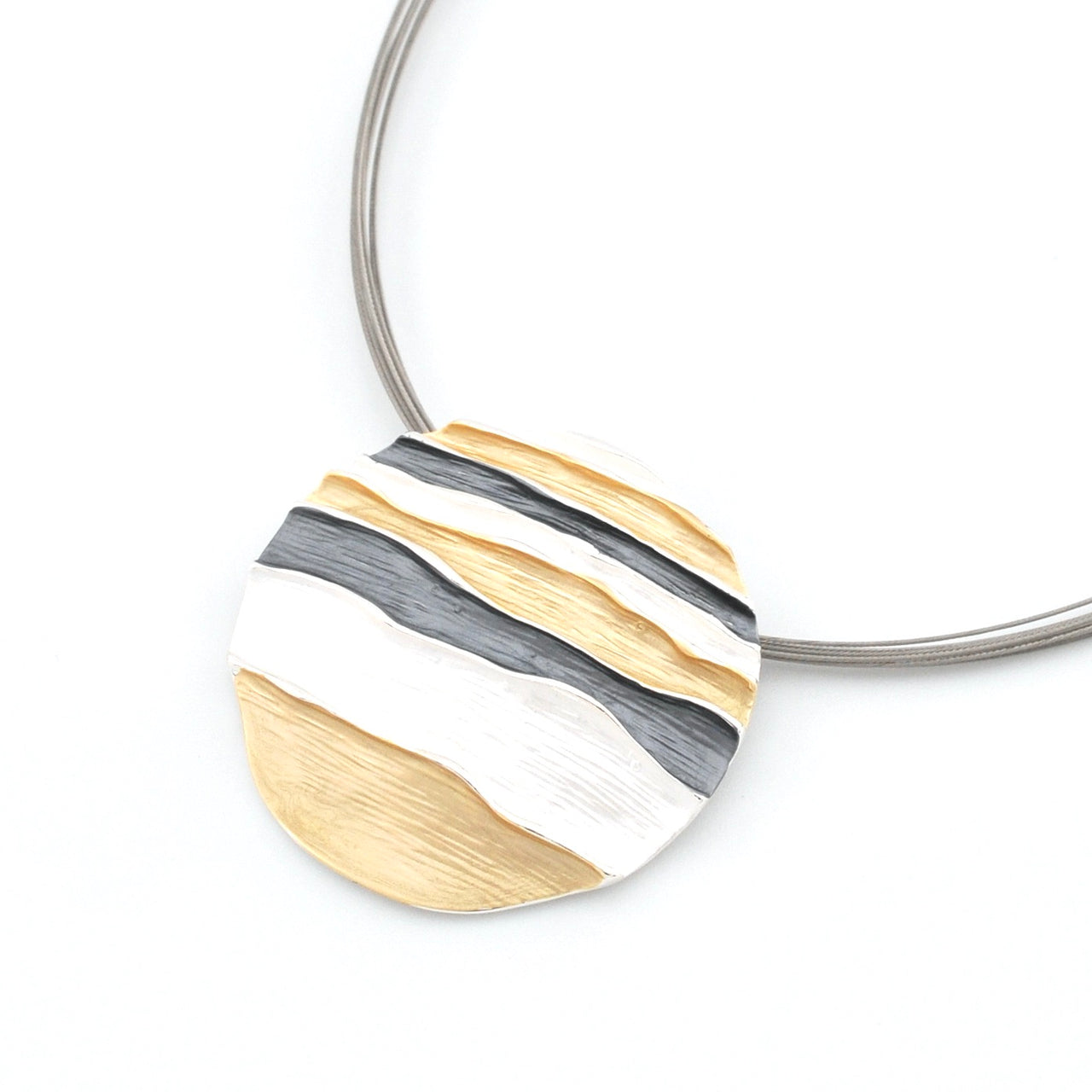 Detail Gold Silver Ocean Waves Pendant Necklace