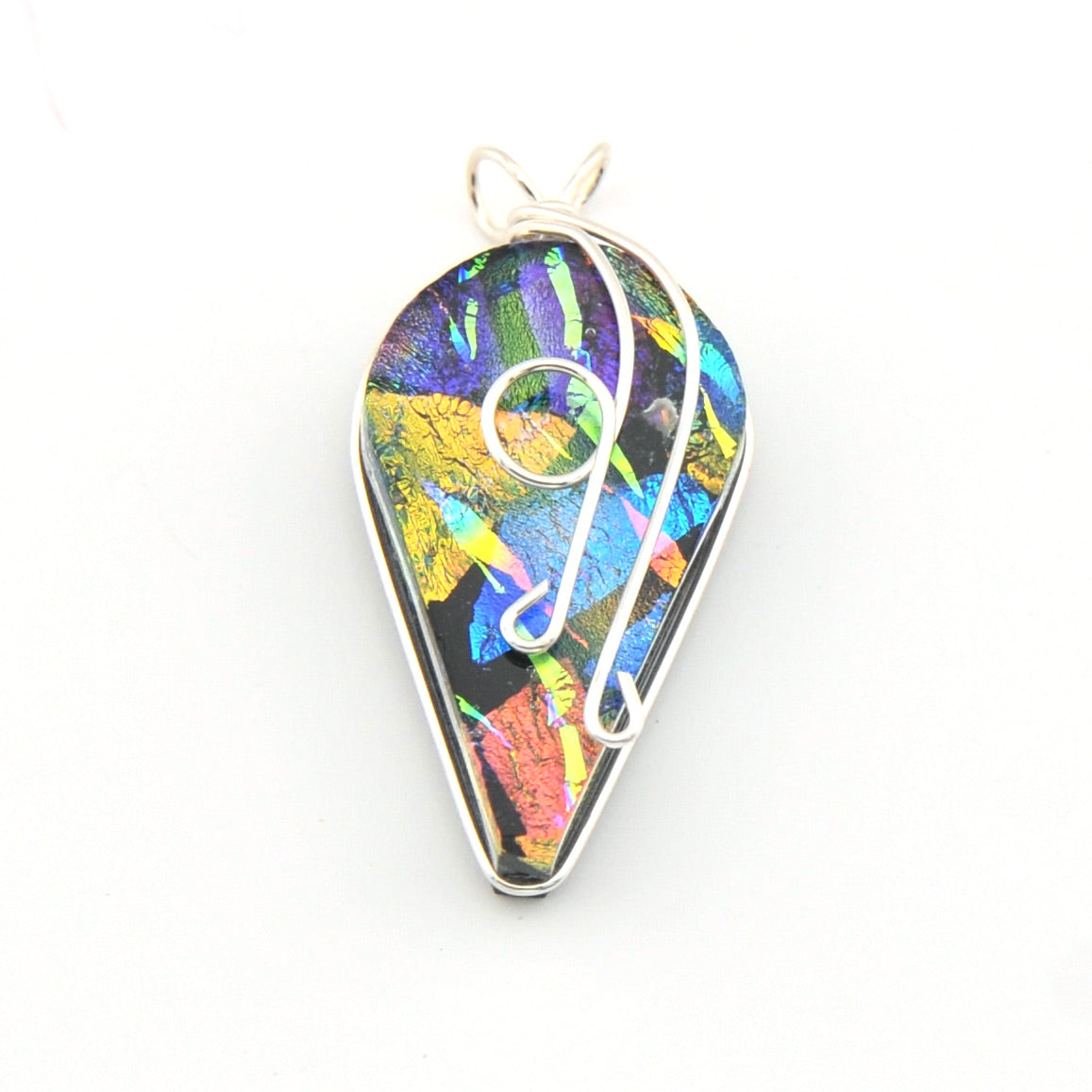 Colorful pendant with a white wire frame on a white background