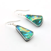 Dichroic Glass Green Rainbow Fan Dangle Earrings