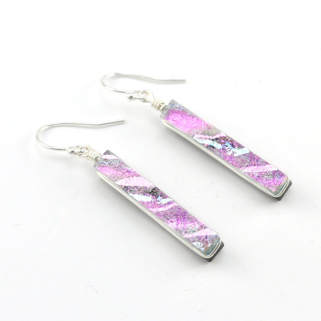 Dichroic Glass Pink Rectangular Earring