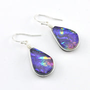 Dichroic Glass Purple Rainbow Lotus Dangle Earrings