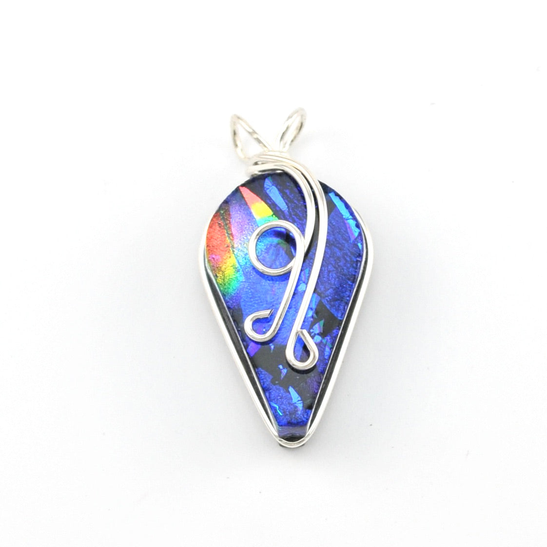 Dichroic Glass Rainbow Blue Small Wisteria Pendant
