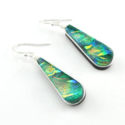 Dichroic Glass Rainbow Green Earrings