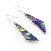 Dichroic Glass Rainbow Purple Comet Dangle Earrings