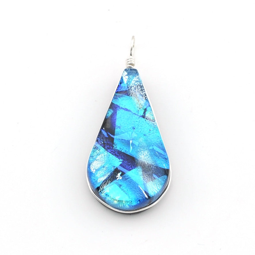 Dichroic Glass Sea Blue Tear Pendant