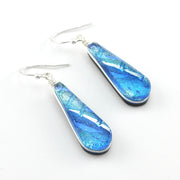 Dichroic Glass Sea Blue Teardrop Dangle Earrings