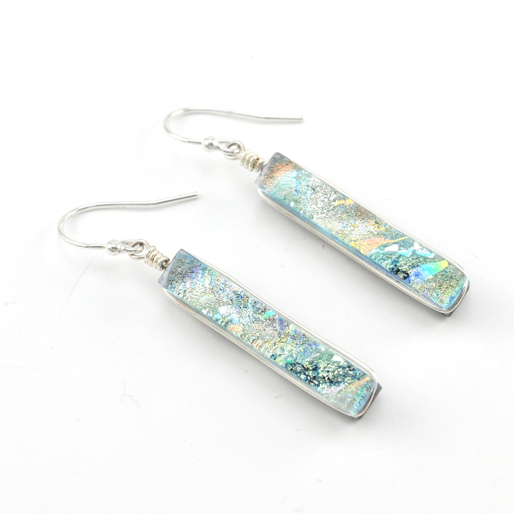 Dichroic Glass Silver Rectangular Earrings