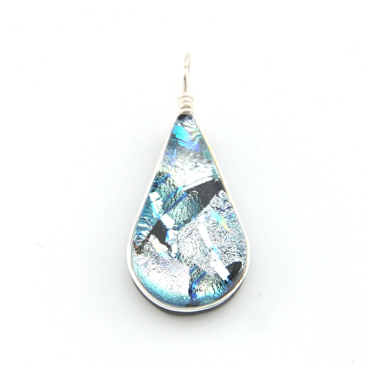 Dichroic Glass Silver Small Teardrop Pendant