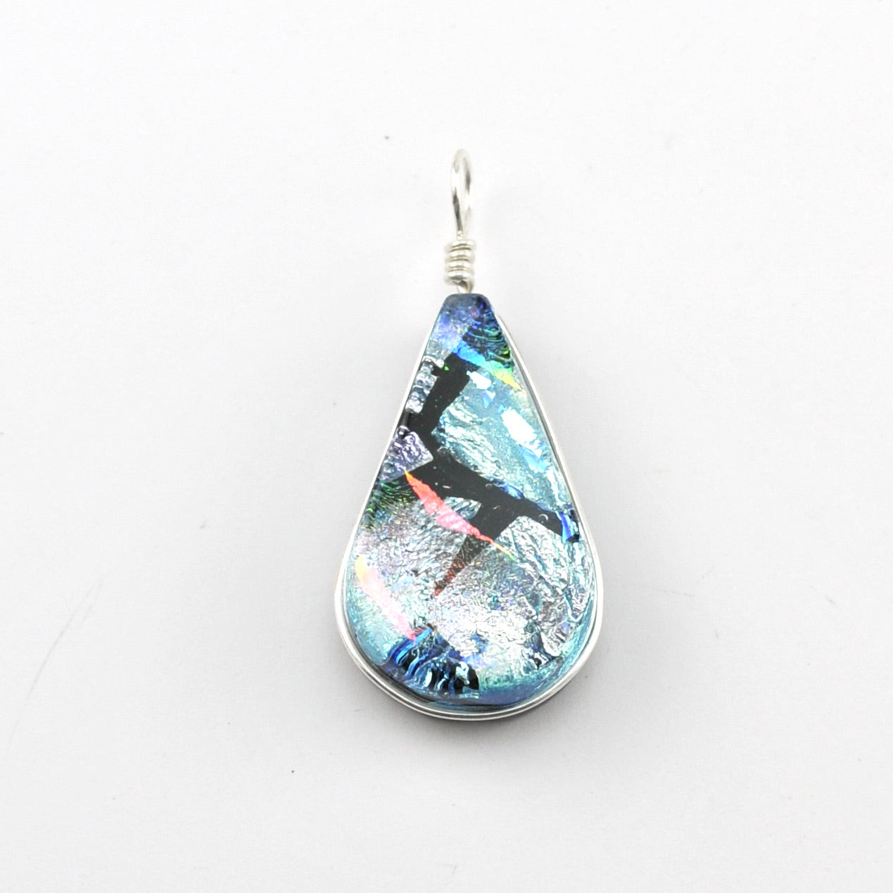 Dichroic Glass Silver Teardrop Pendant