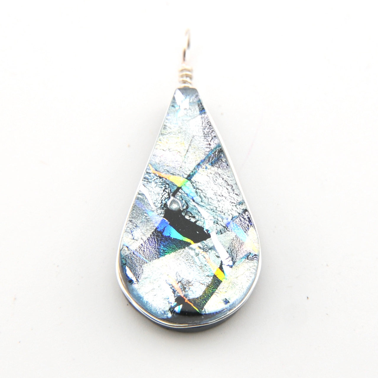 Dichroic Glass Silver Teardrop Pendant