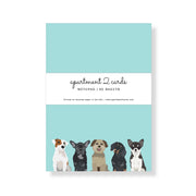 Notepad with illustrations of dogs on a light blue background, featuring the brand 'apartment 2 cards'.