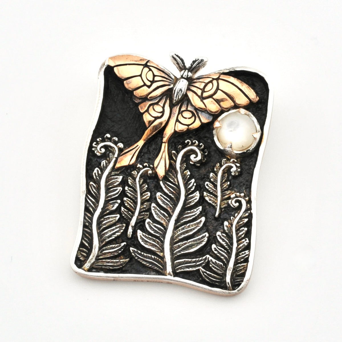 Bronze Luna Moth and Ferns Pendant