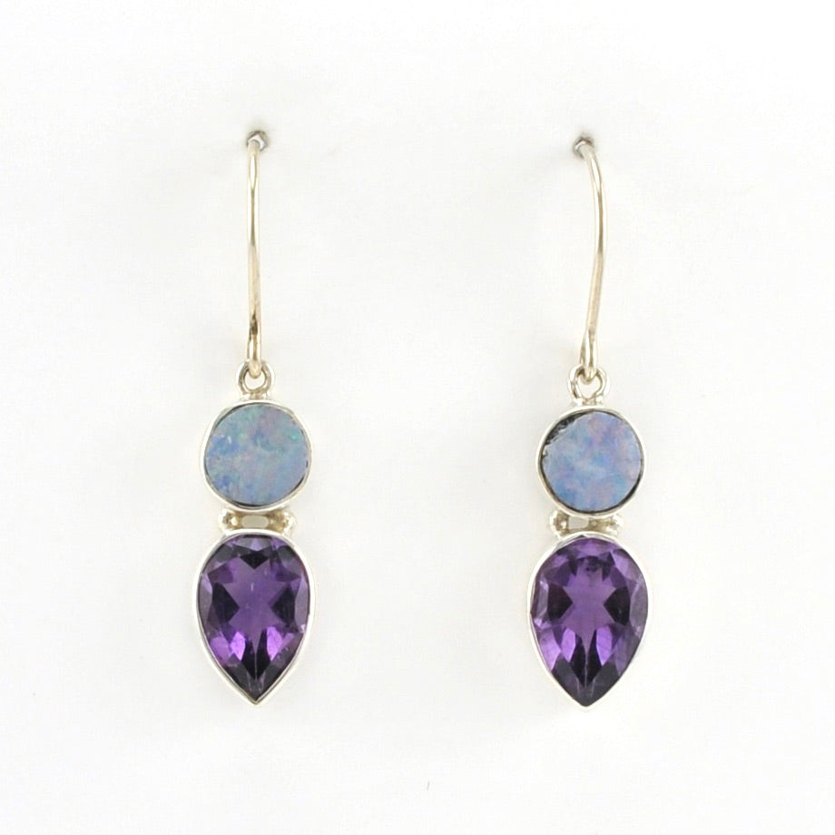 Alt View Sterling Silver Australian Opal Amethyst Tear Earrings