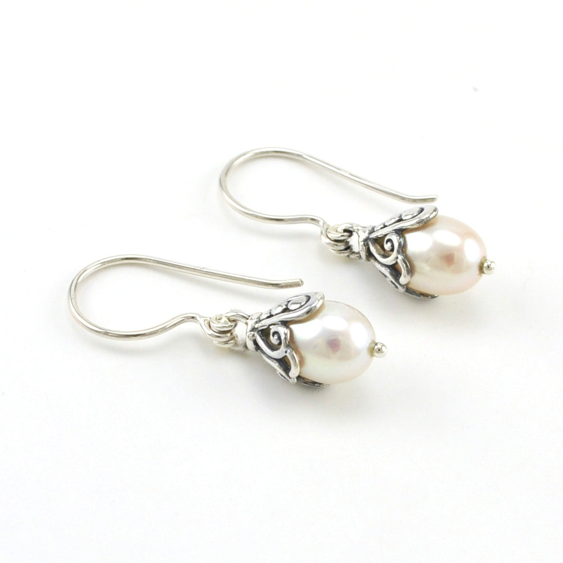 Sterling Silver White Pearl Drop Earrings