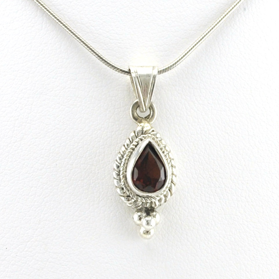 Alt View Sterling Silver Garnet 5x7mm Tear Pendant