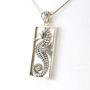 Sterling Silver Mother of Pearl Seahorse Rectangle Pendant