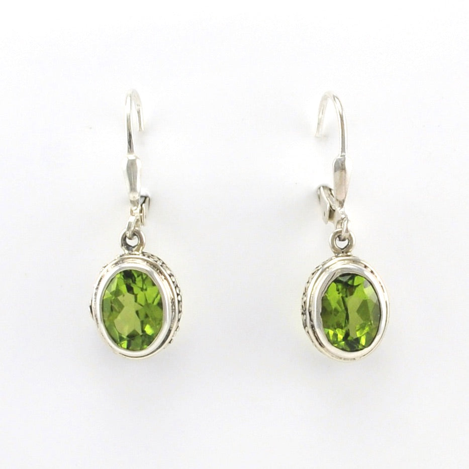 Alt View Sterling Silver Peridot 7x9mm Oval Bali Dangle Earrings